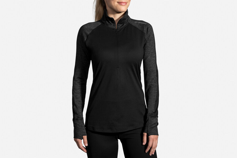 Brooks Women's Dash 1/2 Zip Outerwear Black/Heather Black ( VLGBD2790 )